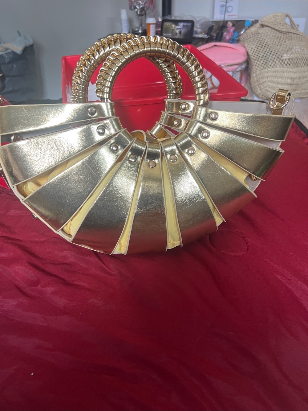 Sculpted Metallic Gold Crescent Mini Bag